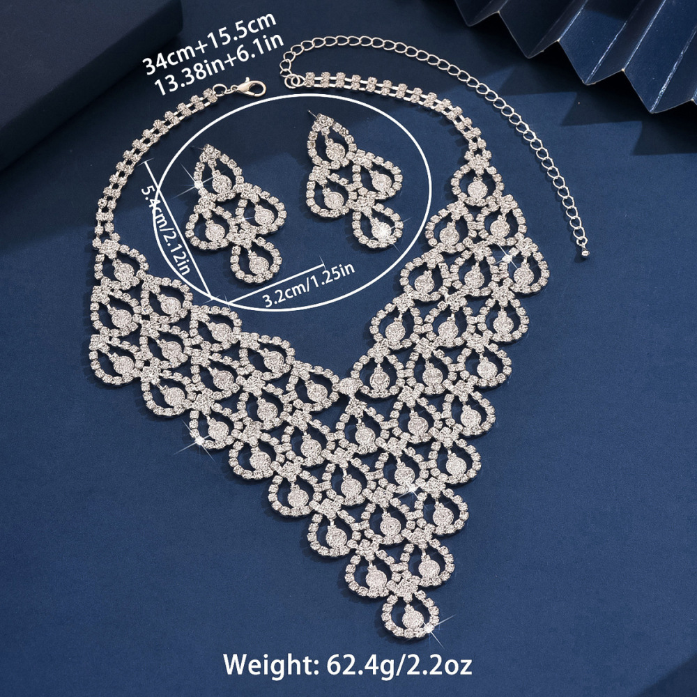 Elegant  Luxury Bridal Necklace And Earring Set Wedding Accessories Full Diamond Flower Jewelry Set For Women