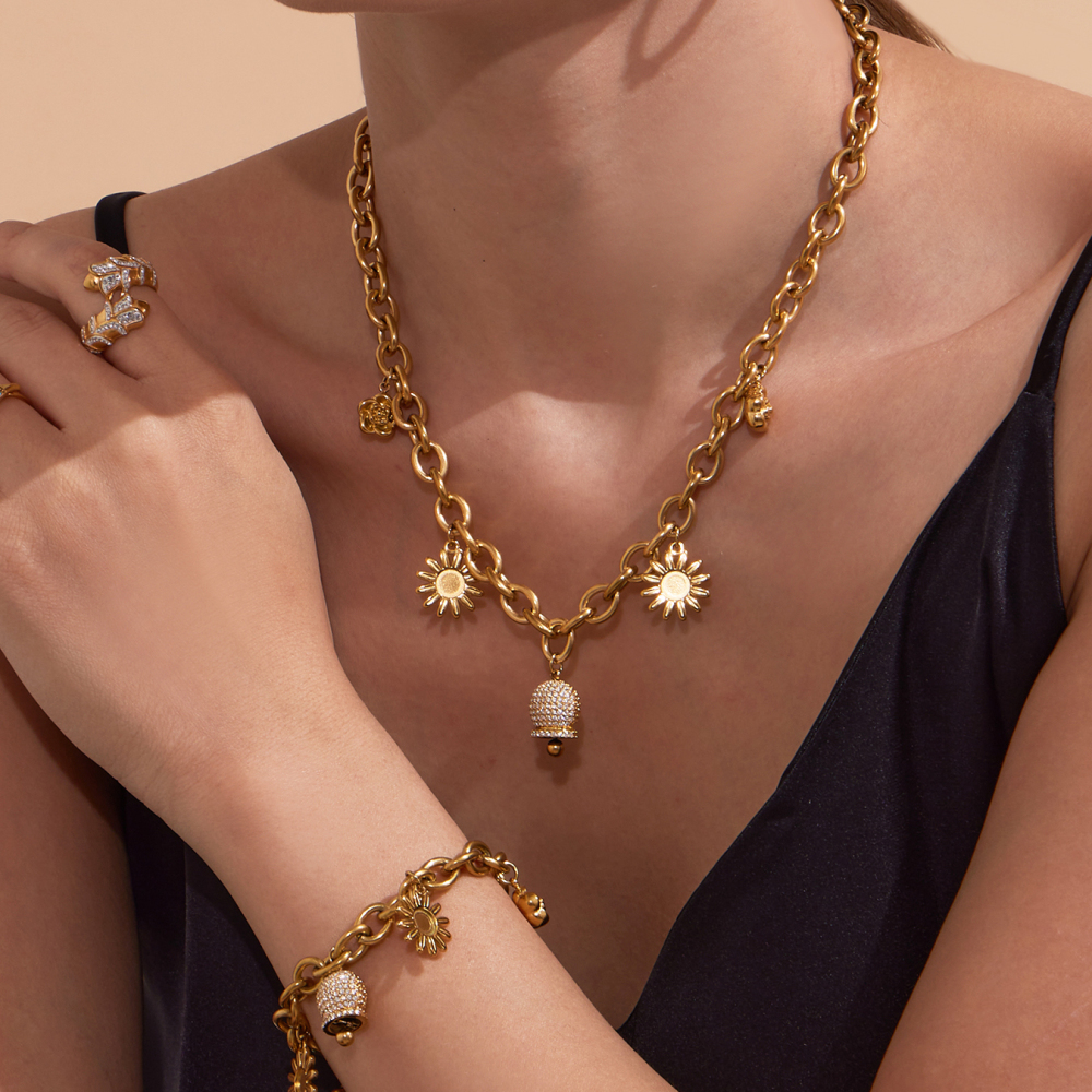 Stainless Steel DIY Multi-Parts Pendant Necklace Bracelet Bell Zircon Sunflower Rose Flower Jewelry Accessories Elegant Luxury Romantic