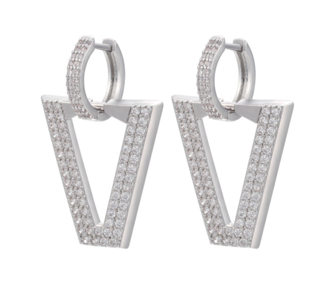 Fashion Triangle Plating Copper Zircon Copper Earrings