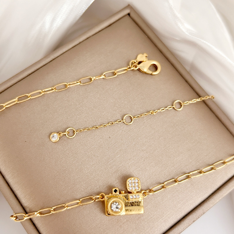Diamond-encrusted Camera Necklace Unique Vintage Earrings Women's Jewelry Accessories