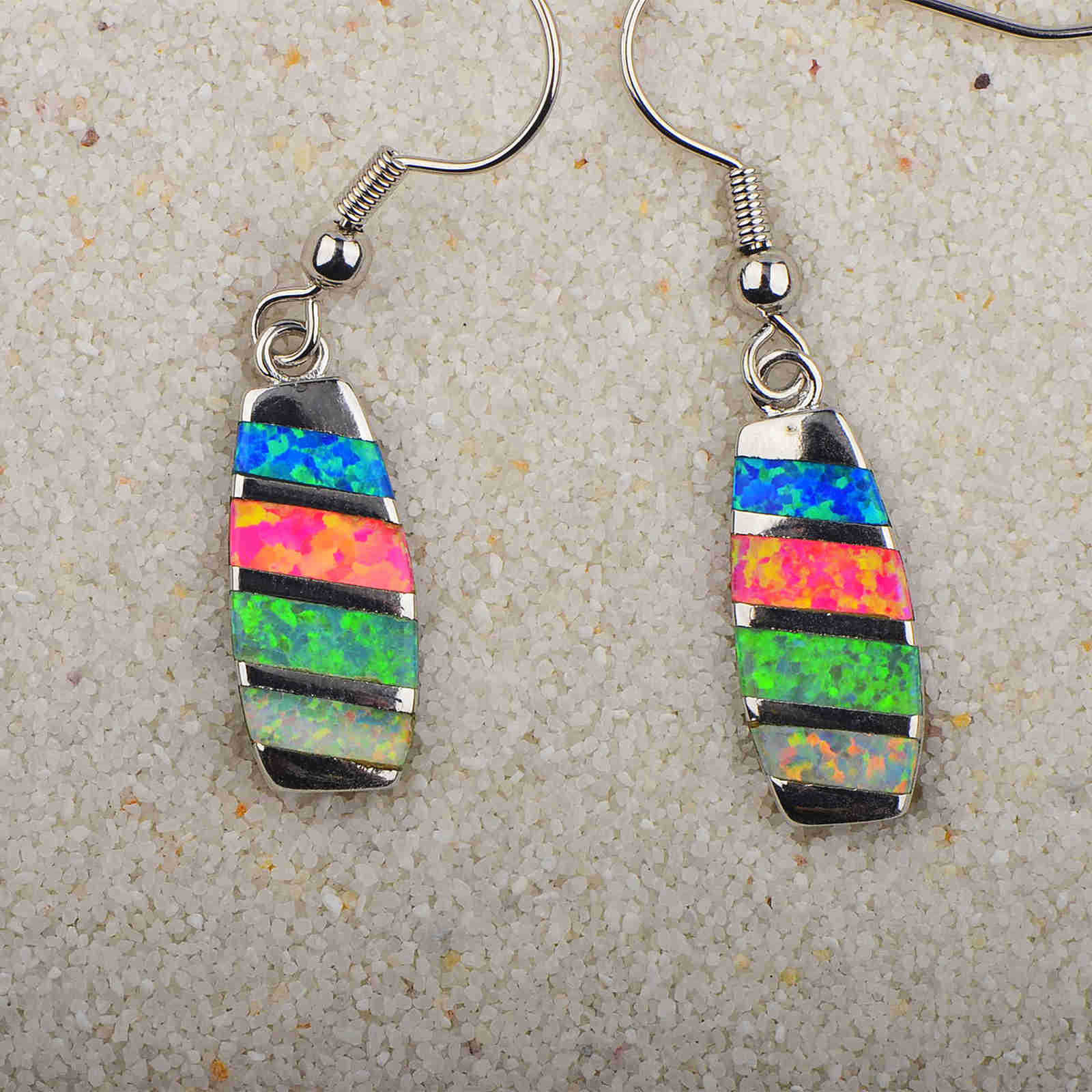 Colorful Women's Opal Long Rectangle Simple Style Jewelry Earrings Fashionable TikTok Ins European Style Jewelry Accessories