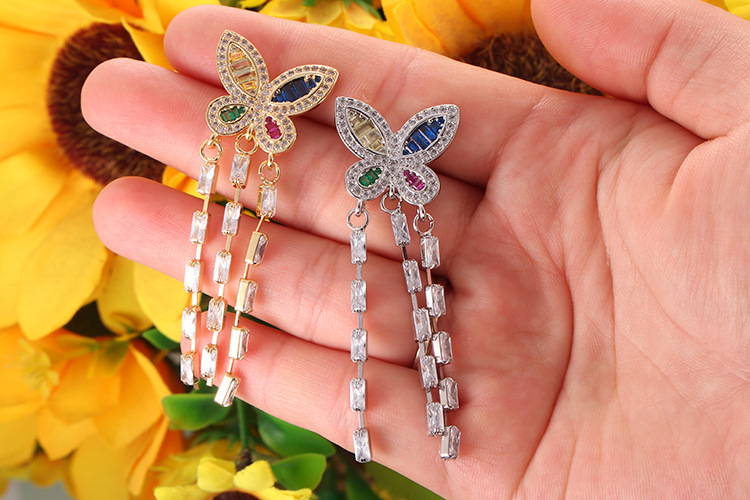 Fashion Butterfly Copper Drop Earrings Inlay Zircon Copper Earrings