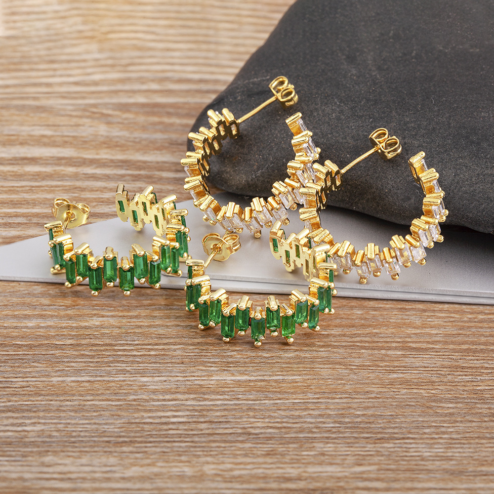 18K Gold Plated Fashionable Irregular Square Zircon Earrings For Women Elegant Copper Alloy Jewelry Accessories