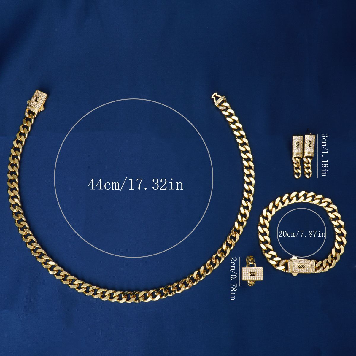 24K Gold Plated Cuban Link Necklace Earrings Bracelet Ring Set Hip Hop Jewelry Zirconia  Personalized Accessories