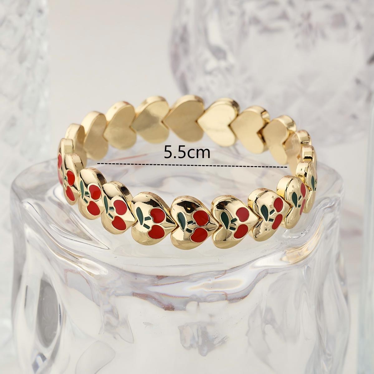 18K Gold Plated Copper Elastic Bracelet Cherry Ladybug Design Casual Everyday Selfie Ready Sweet Simple Style For Women