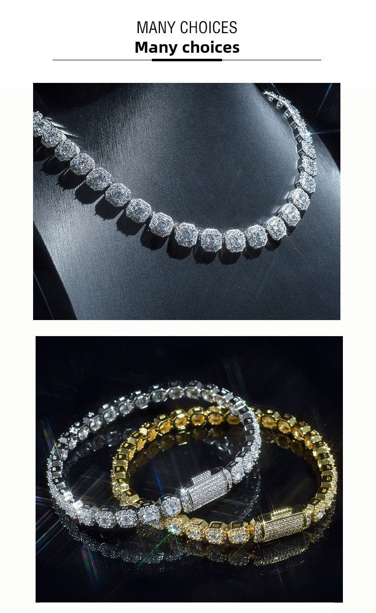 Fashion Style Gemstone Rock Sugar Round Diamond Necklace Unisex Tennis Chain Collarbone Chain Sweater Chain Geometric Pattern 925 Silver Copper Material