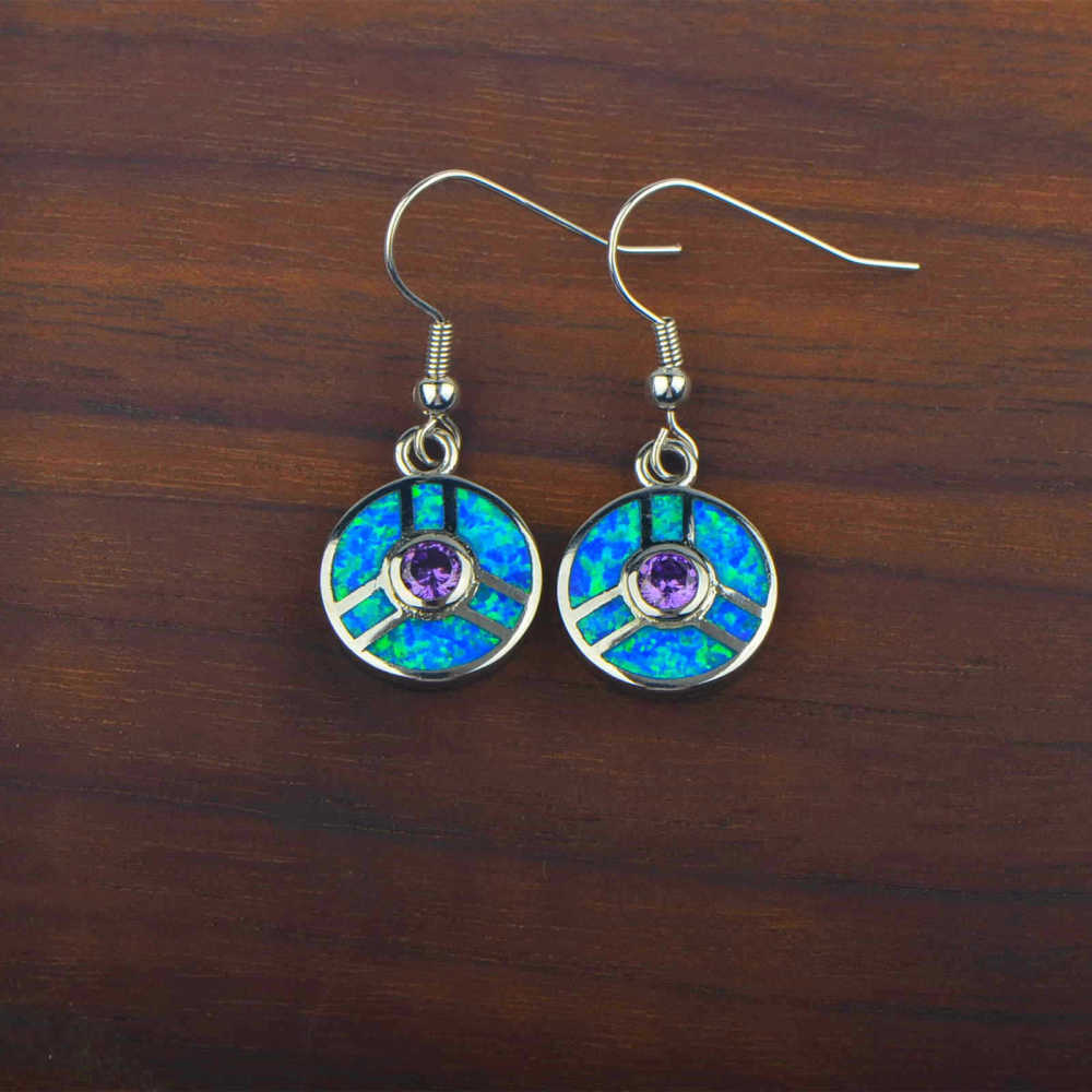 Ocean Wind Round Opal Earrings Beach Girl Coin Earrings Sweet Style Geometric Pattern Copper Jewelry Accessories For Women