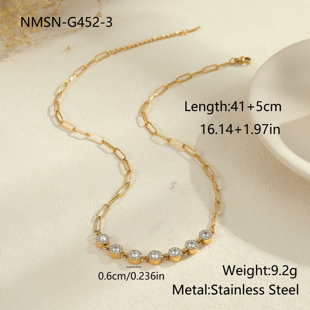 Fashion Stainless Steel Zircon Heart-Shaped Collarbone Chain Necklace Jewelry Set Luxurious Women's Accessories Suitable For Parties And Dates
