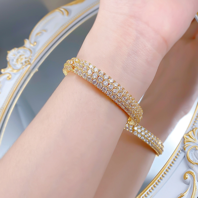 Fashionable Full Diamond Copper Bracelet Unisex Geometric Patterned Jewelry Wish Bestseller Style For Men And Women