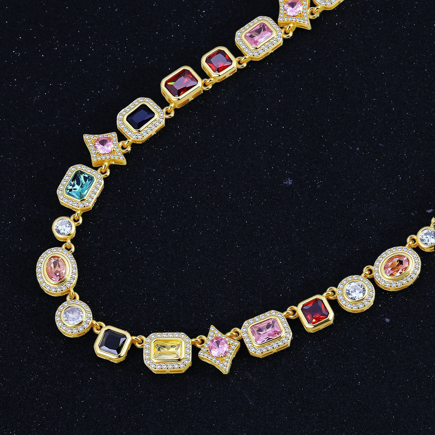 Colorful Gemstone Geometric Adjustable Women's Luxury Necklace Jewelry Hip Hop Dopamine Fashion Ins Diamond Embedded Light