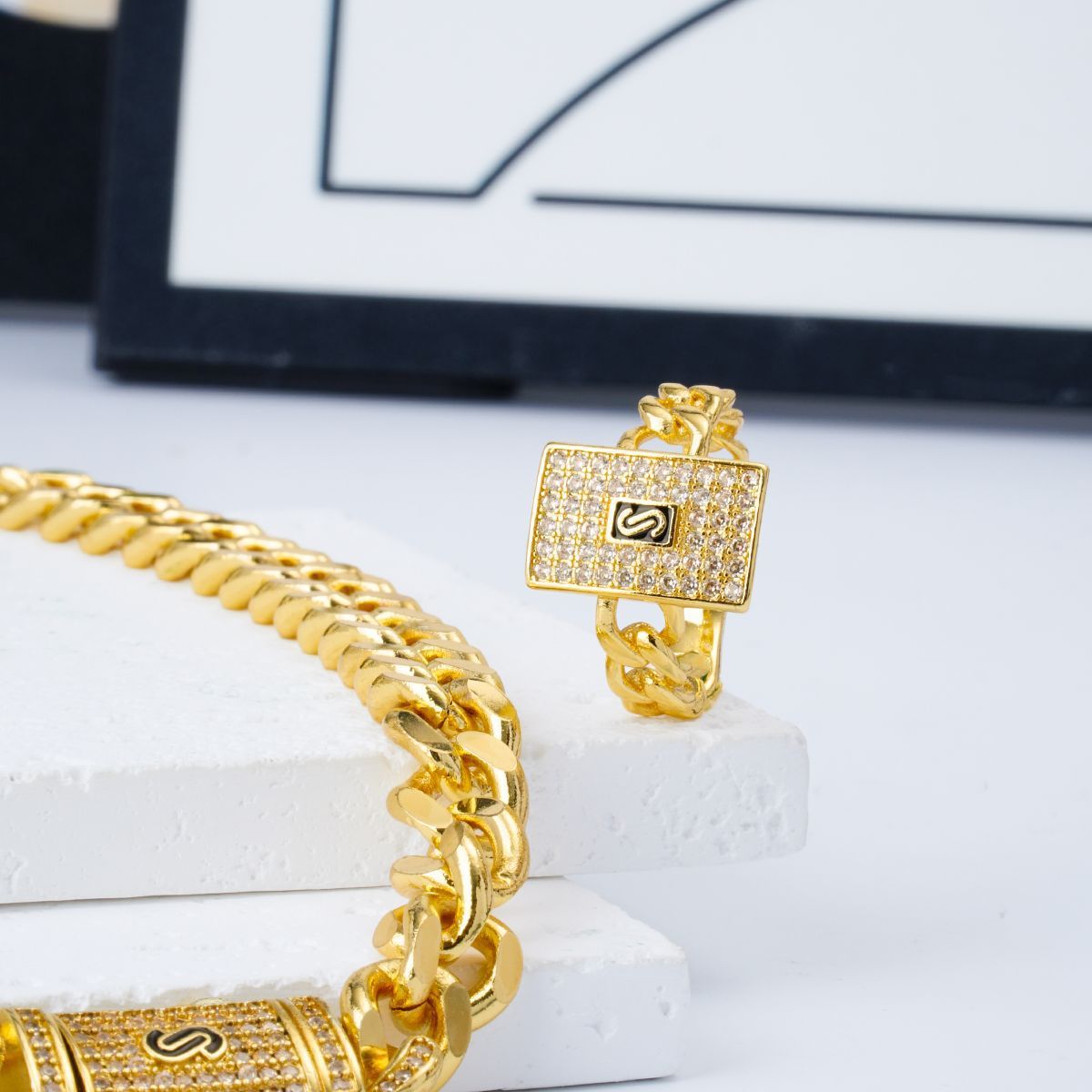 24K Gold Plated Cuban Link Necklace Earrings Bracelet Ring Set Hip Hop Jewelry Zirconia  Personalized Accessories
