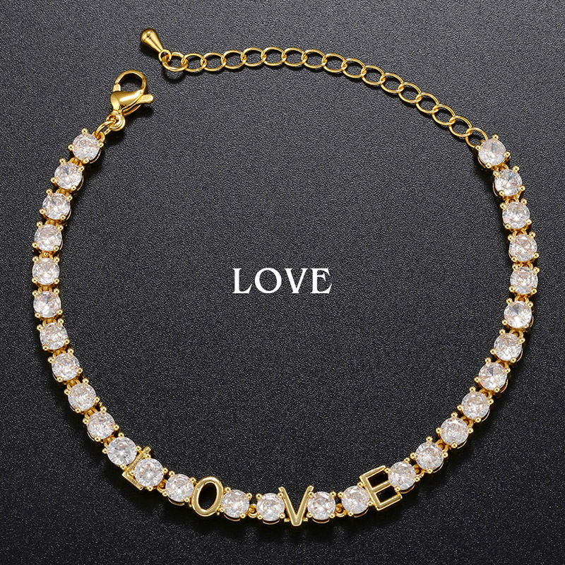 Luxurious Letter Copper Plating Zircon Women's Bracelets Necklace