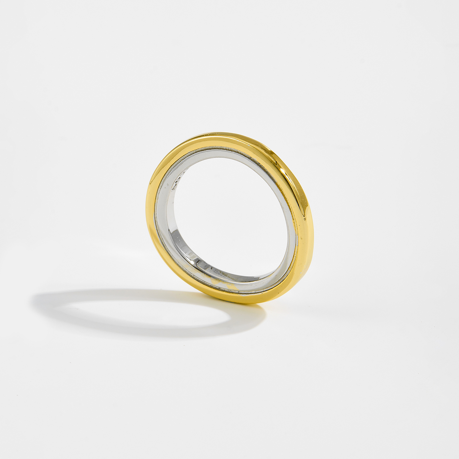 Trendy Gold And Silver Spliced Rings For Women Simple Style Daily Wear Fused Design Copper Material Four Seasons Universal
