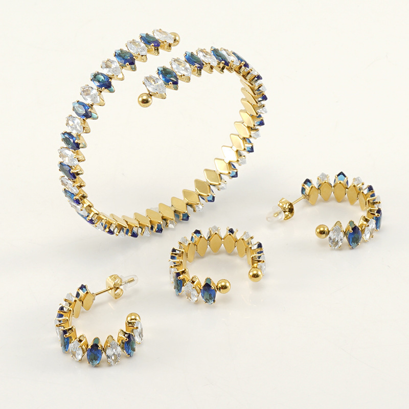 Wholesale Jewelry Fashion Eye 304 Stainless Steel Zircon 18K Gold Plated Inlay Stainless Steel Jewelry Sets