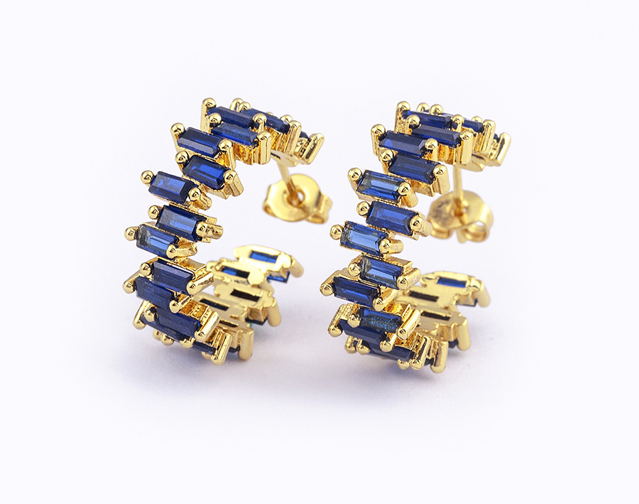 18K Gold Plated Fashionable Irregular Square Zircon Earrings For Women Elegant Copper Alloy Jewelry Accessories