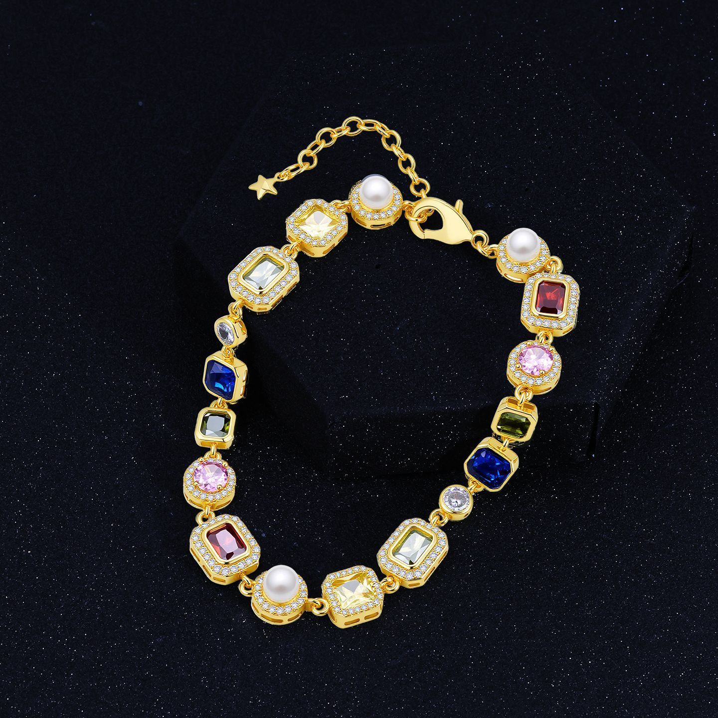 Fashion Chain Necklace Multi-Color Cubic Oxidized Zirconia Gemstone Enamel Pattern Mix Color Hip Hop Jewelry Accessory