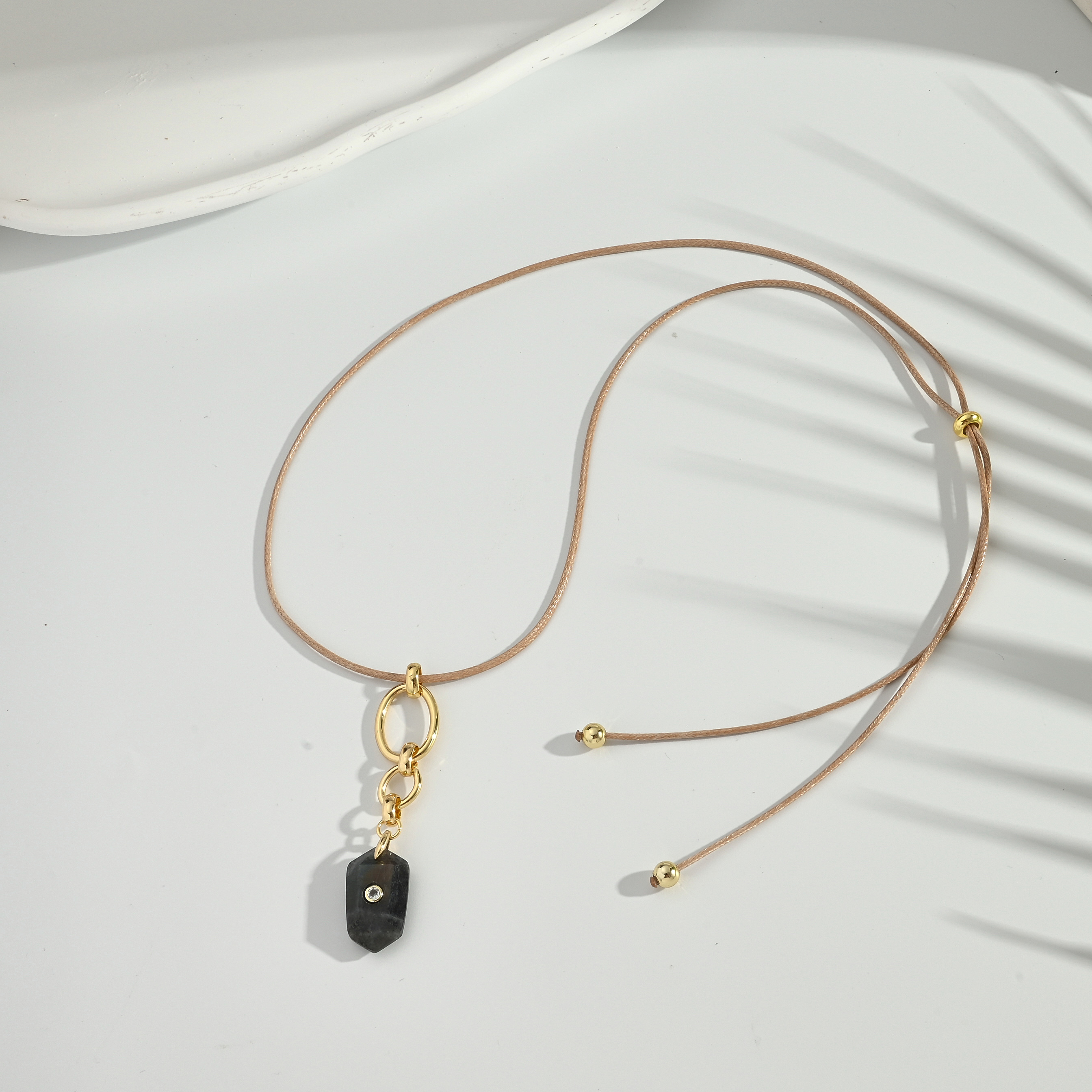 Natural Stone Micro-Set Zircon Hexagonal Pendant Necklace Women's Casual Vacation Style Stainless Steel And Crystal Chain