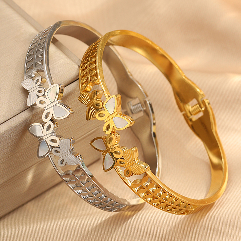 PVD Coated Real Gold Plated Solid Color 304 Stainless Steel Elegant Simple Style Classic Style Waterproof Non Tarnish 304 Stainless Steel Bangle
