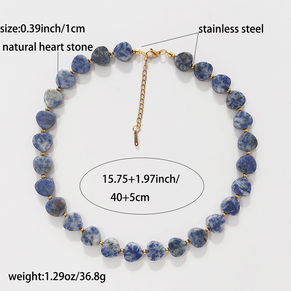 Natural Stone Heart Shaped Beads Necklace 18K Stainless Steel Women's Jewelry Fashionable Similar To INS Trending Accessories