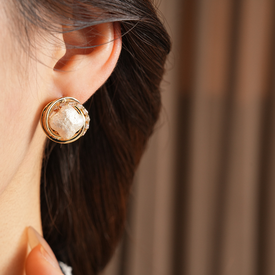 Silver Pin Zircon Cotton Bead Earrings Jewelry Accessories