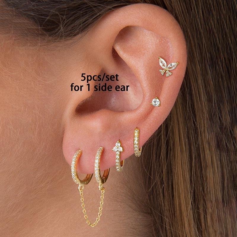 Butterfly Stud Earrings And Hoop Earrings Set For Women Zircon Jewelry Simple Ear Accessories