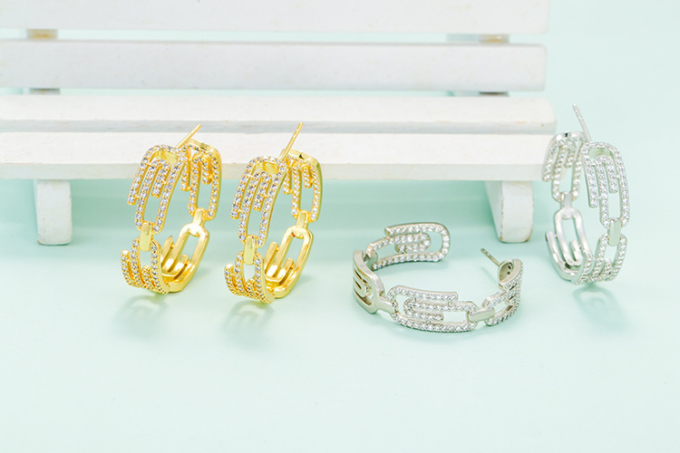 Wholesale Jewelry Zircon Paper Clip Hollow Copper Earrings Nihaojewelry