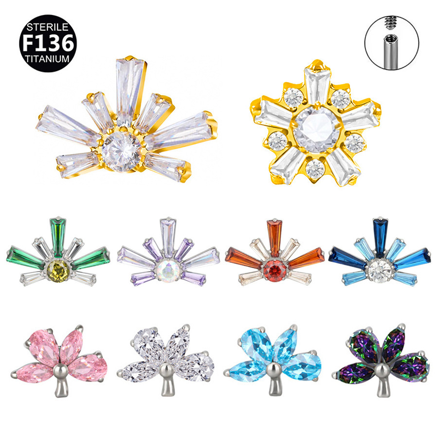 Titanium Alloy Daisy Gradient Firework Zircon Ear Studs Lip Tunnels Bone Studs Body Piercing Jewelry Unisex Fashion Accessories