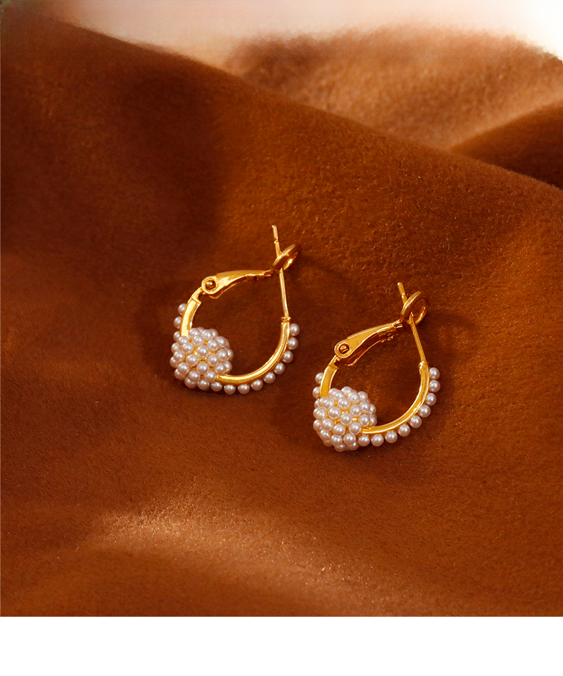 Elegant Pearl Hoop Earrings Unique Design Sensation Slimming French Hepburn Style Fashionable Trendy Women's Jewelry Accessories