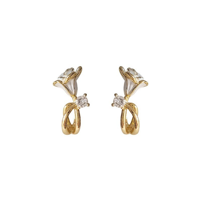 Elegant White Rose French Style Earrings Unique Design Sensation Small Audience Trendy Flower Craft With Zirconia Women's Jewelry
