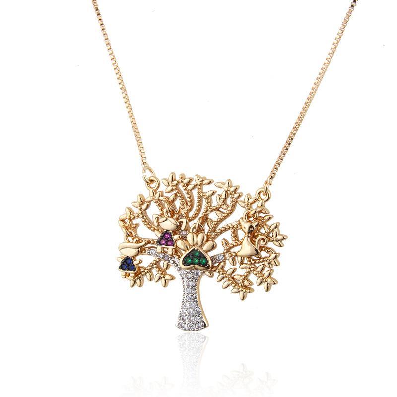 New Fashion Champagne Gold Big Tree Pendant Copper Micro Inlay Zircon Tree Necklace Wholesale