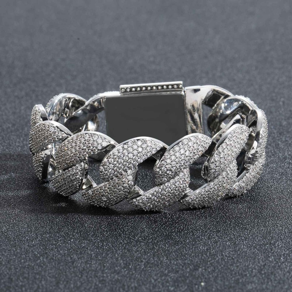 Qiji Hip Hop Necklace 22mm Wide Bubble Cuban Chain 5 Rows Diamond Personality Dominant Trendy Zircon Men's Jewelry Accessory