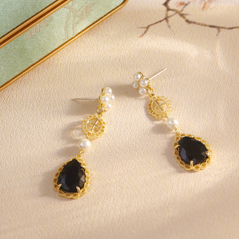 Dream Dance Retro Hong Kong Style Long Pearl Design Earrings National Trend Court Elegant Women's Fashion Jewelry Accessories