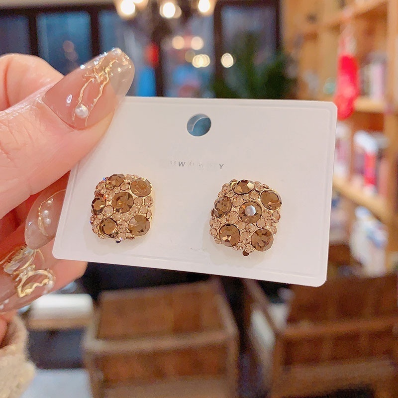 Fashionable S925 Silver Needle Square Stud Earrings Versatile Trendy Geometric Pattern Women's Jewelry Earring Accessories