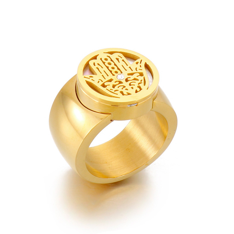 PVD Coated 18K Gold Plated Geometric Titanium Steel Fashion Waterproof Non Tarnish Rings