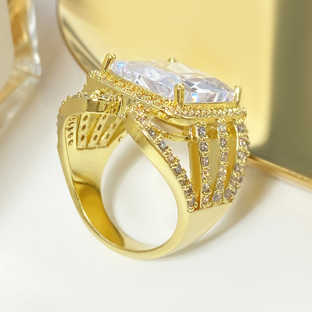 Luxury Super Large Princess Rectangular Ring Copper Plating 18K Jinhao Full Diamond Zircon Women's Bracelet Full Diamond Design Exquisite