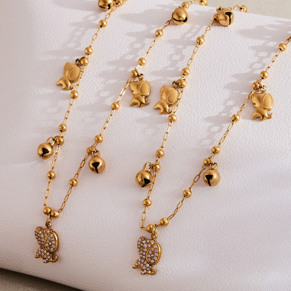 Stainless Steel Dog Zircon Necklace Bracelet DIY Multi Pendant Bell Luxury Versatile Jewelry Accessories Elegant Romantic