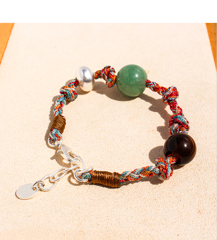 Handmade Colorful Beaded Natural Stone Necklace Liquid Silver Pendant Tiger Eye Stone Bracelet For Ladies Beach Vacation Style Accessories