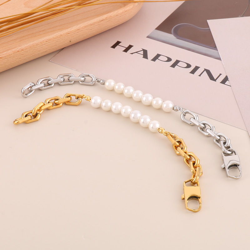 PVD Coated 18K Gold Plated Geometric Stainless Steel Freshwater Pearl Simple Style Classic Style Waterproof Non Tarnish Bracelets