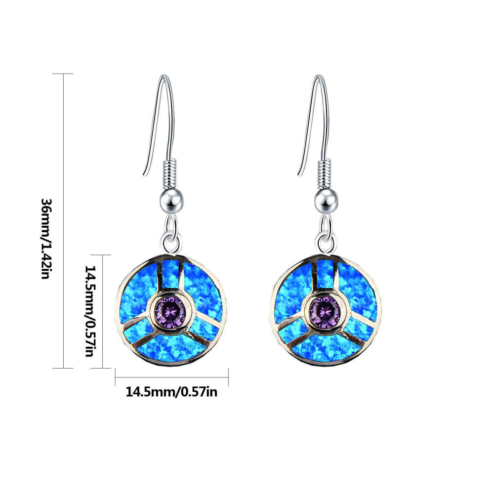 Ocean Wind Round Opal Earrings Beach Girl Coin Earrings Sweet Style Geometric Pattern Copper Jewelry Accessories For Women