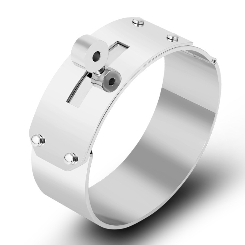 Fashionable Stainless Steel Bracelet Classic Wide 2.1cm Narrow 1.2cm Jewelry Geometric Pattern Vacuum Plated 18K Gold Gift