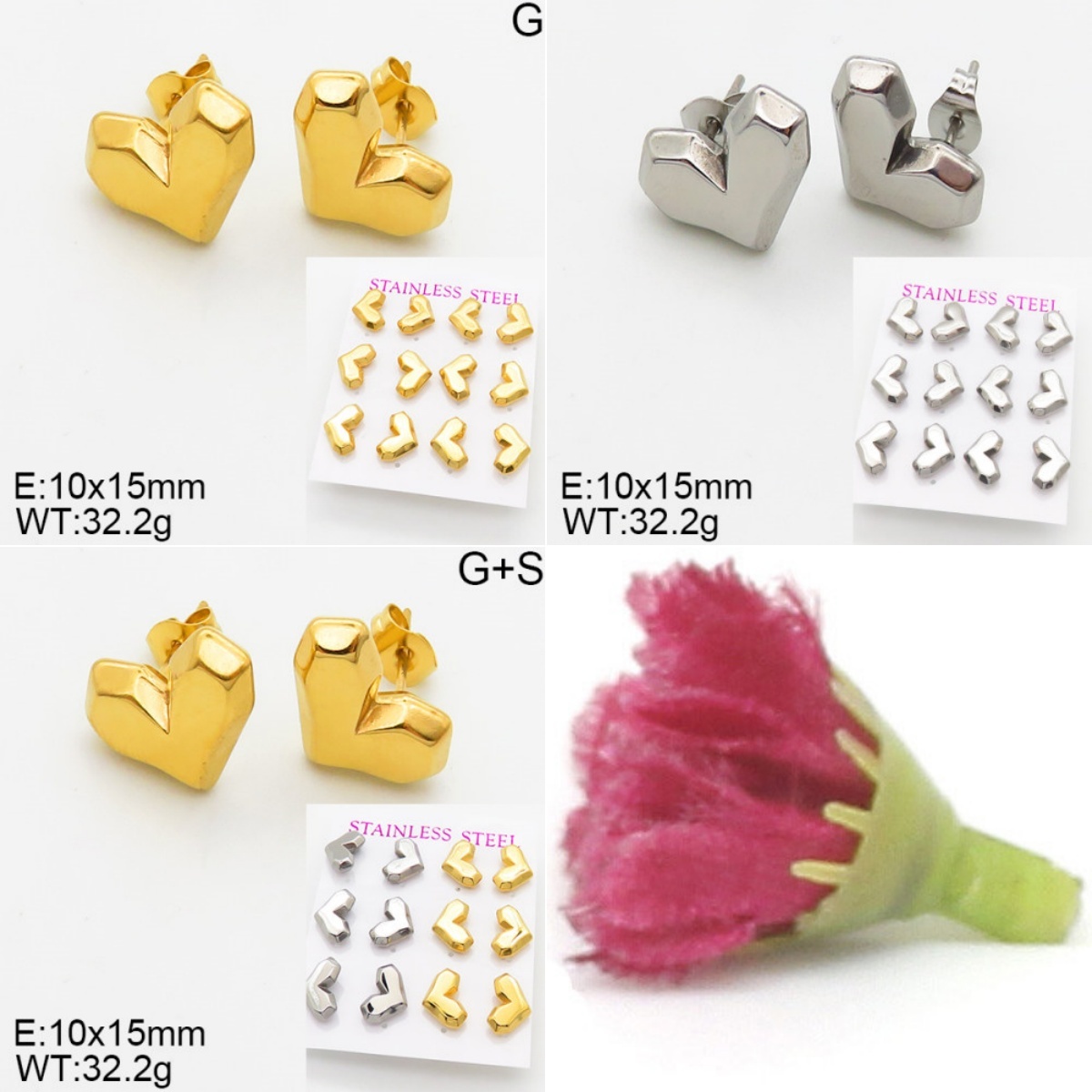 INS New  Fashion Titanium Steel Love Heart Stud Earrings Women's 18K Gold Stainless Steel Love Element Earrings Earrings Niche Design High Earrings