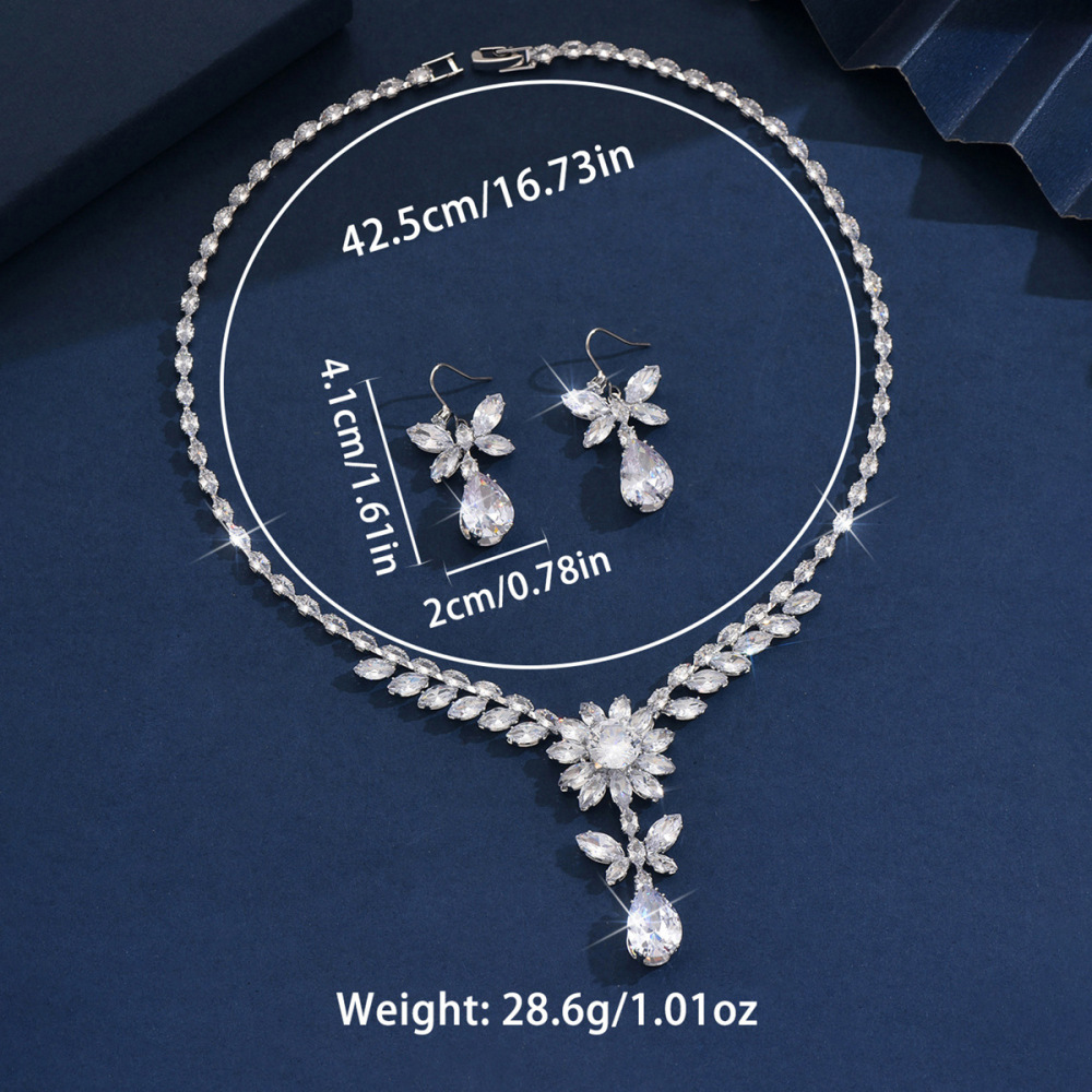 Elegant Wedding Necklace Earring Set Sparkling Zirconia Dinner Party Accessories Simple Bridal Gown Jewelry Copper Material