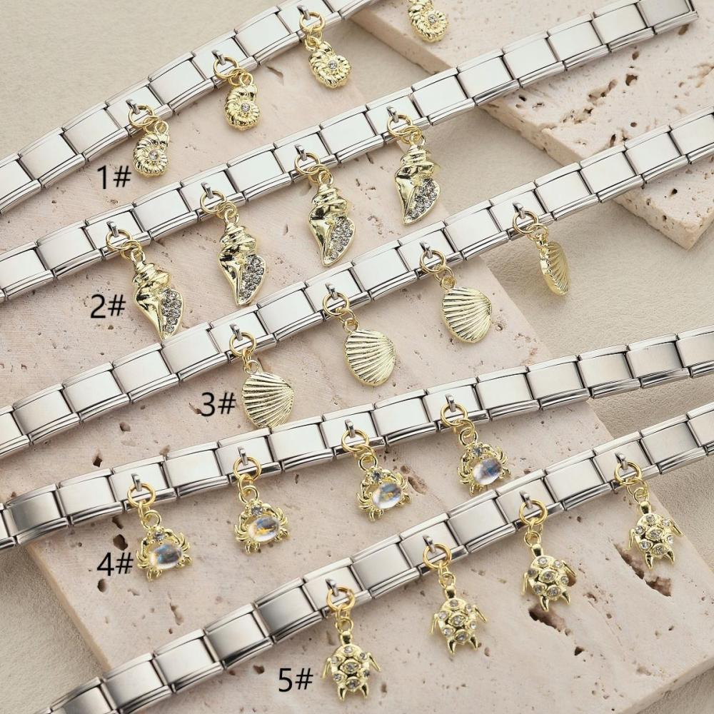 Unisex Stainless Steel Pendant Italian Module Fashion Jewelry Bracelet Non-Fading Marine Animal Series Accessories Suitable For Men And Women