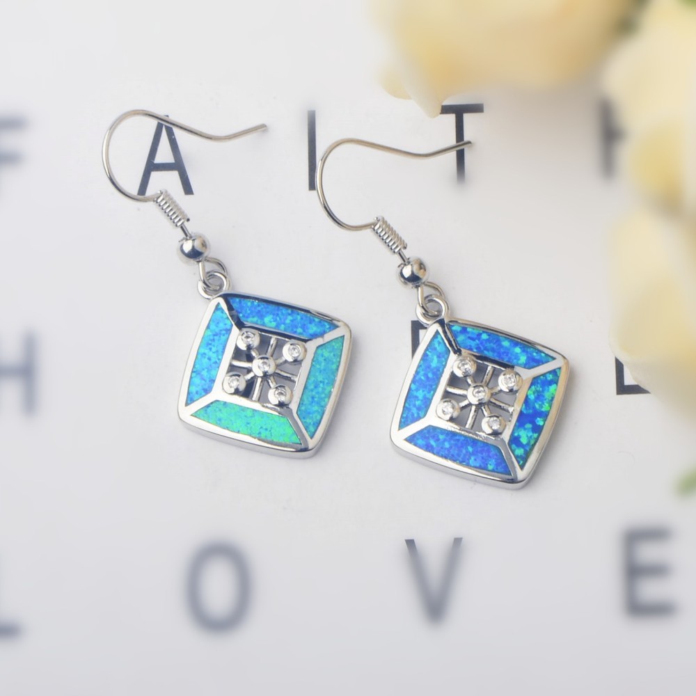 Hawaii Blue Women's Opal Earrings Simple Diamond Shape TikTok Ins European Style Jewelry Accessories Geometric Pattern Copper