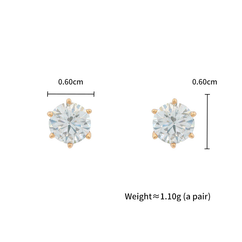 Classic Six-Claw Single Zircon 18K Gold Plated Earrings Elegant Geometric Pattern Daily Wear For Women Copper Post Earrings