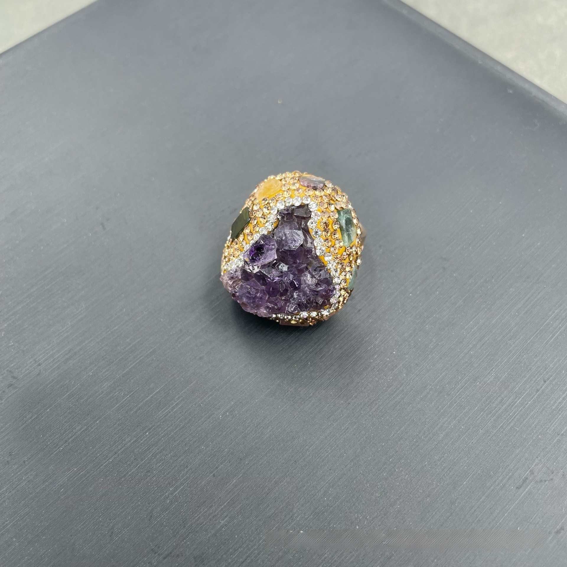 Natural Original Mine Crystal Tooth Gem Ring Uruguay Purple Quartz Finger Ring  Personality Accessories