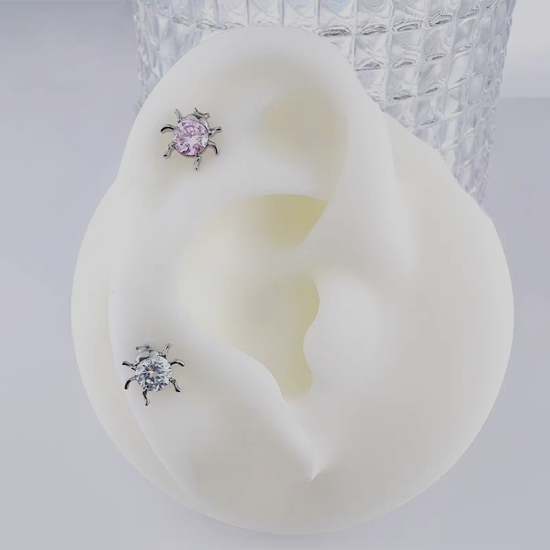 Titanium F136 G23 Powder White Zirconia Flat Bottom Inner Tooth Ear Bone Studs Unisex Daily Streetwear Body Jewelry Accessories