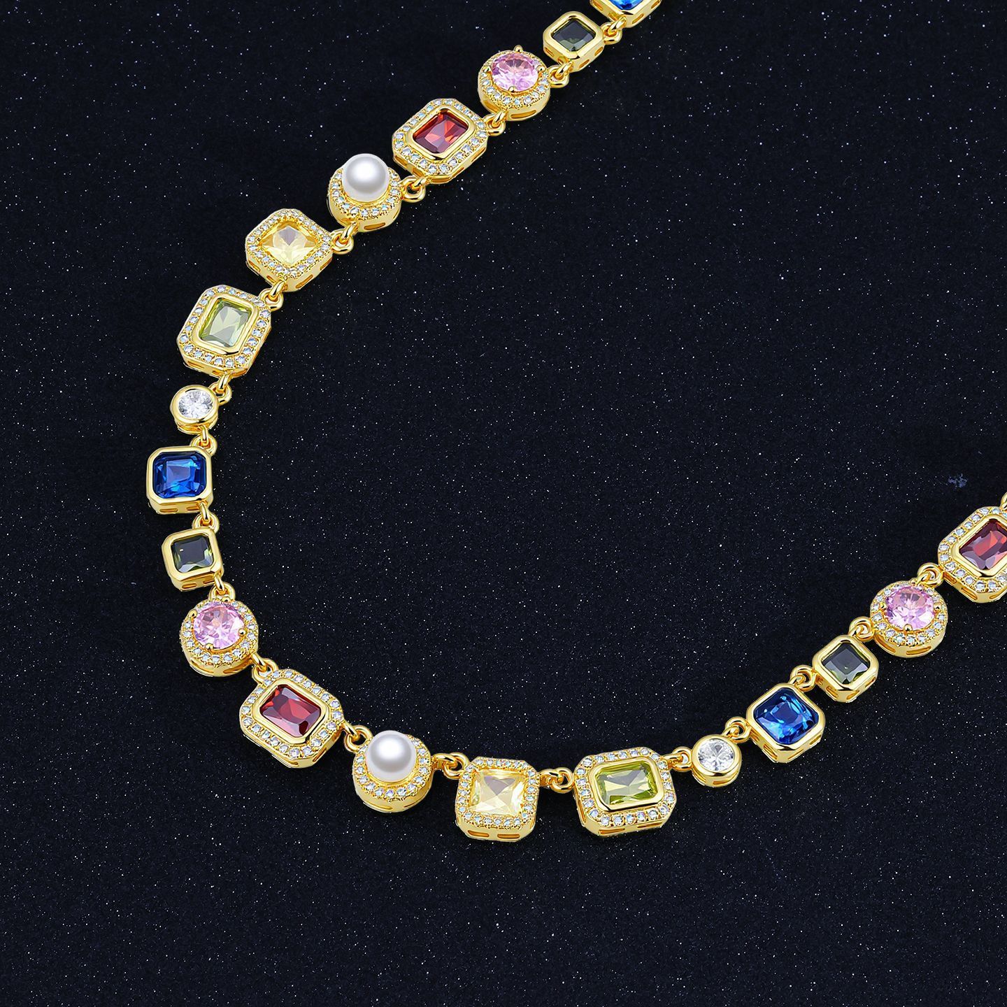Fashion Chain Necklace Multi-Color Cubic Oxidized Zirconia Gemstone Enamel Pattern Mix Color Hip Hop Jewelry Accessory