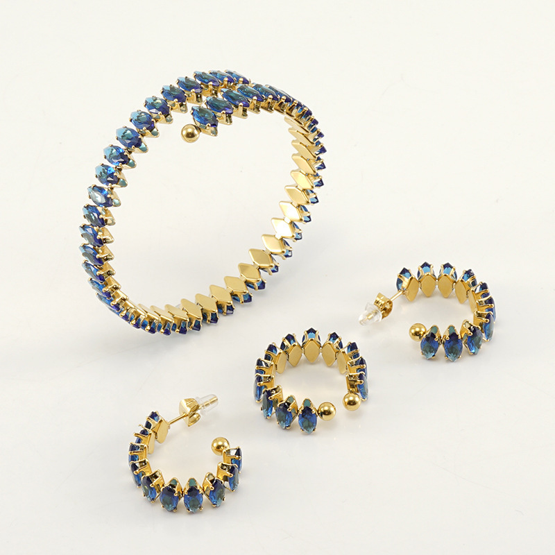 Wholesale Jewelry Fashion Eye 304 Stainless Steel Zircon 18K Gold Plated Inlay Stainless Steel Jewelry Sets