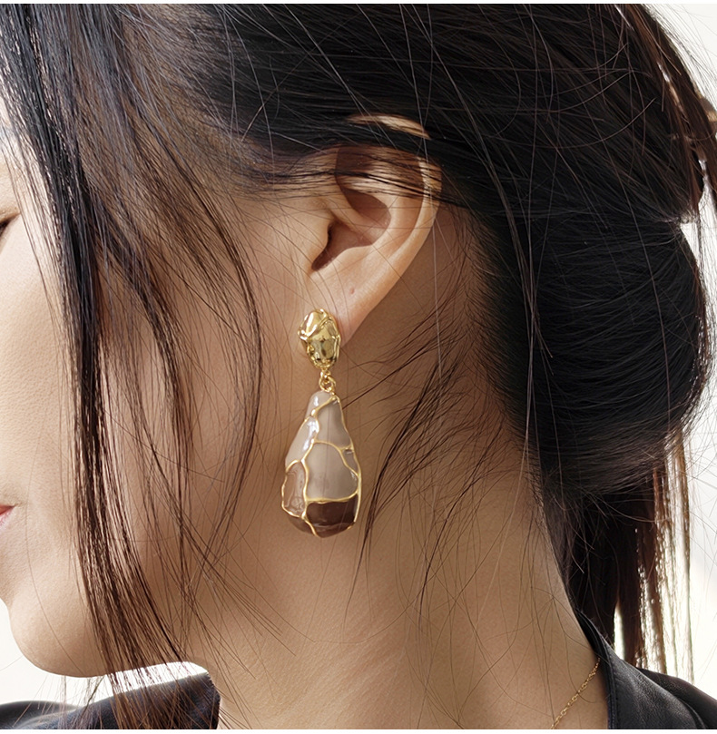 Fashionable Vintage Striped Drip Glaze Earrings For Women French Style Cracked Pattern Puzzle Drop Earrings Water Pattern Accessories